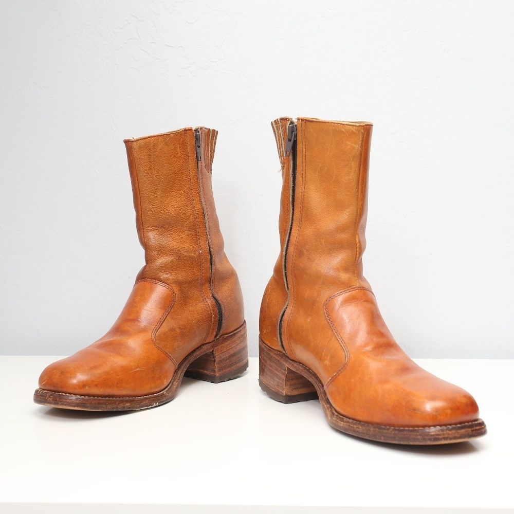 FRYE USA made Brown 10-inch Zip-up Leather Boots